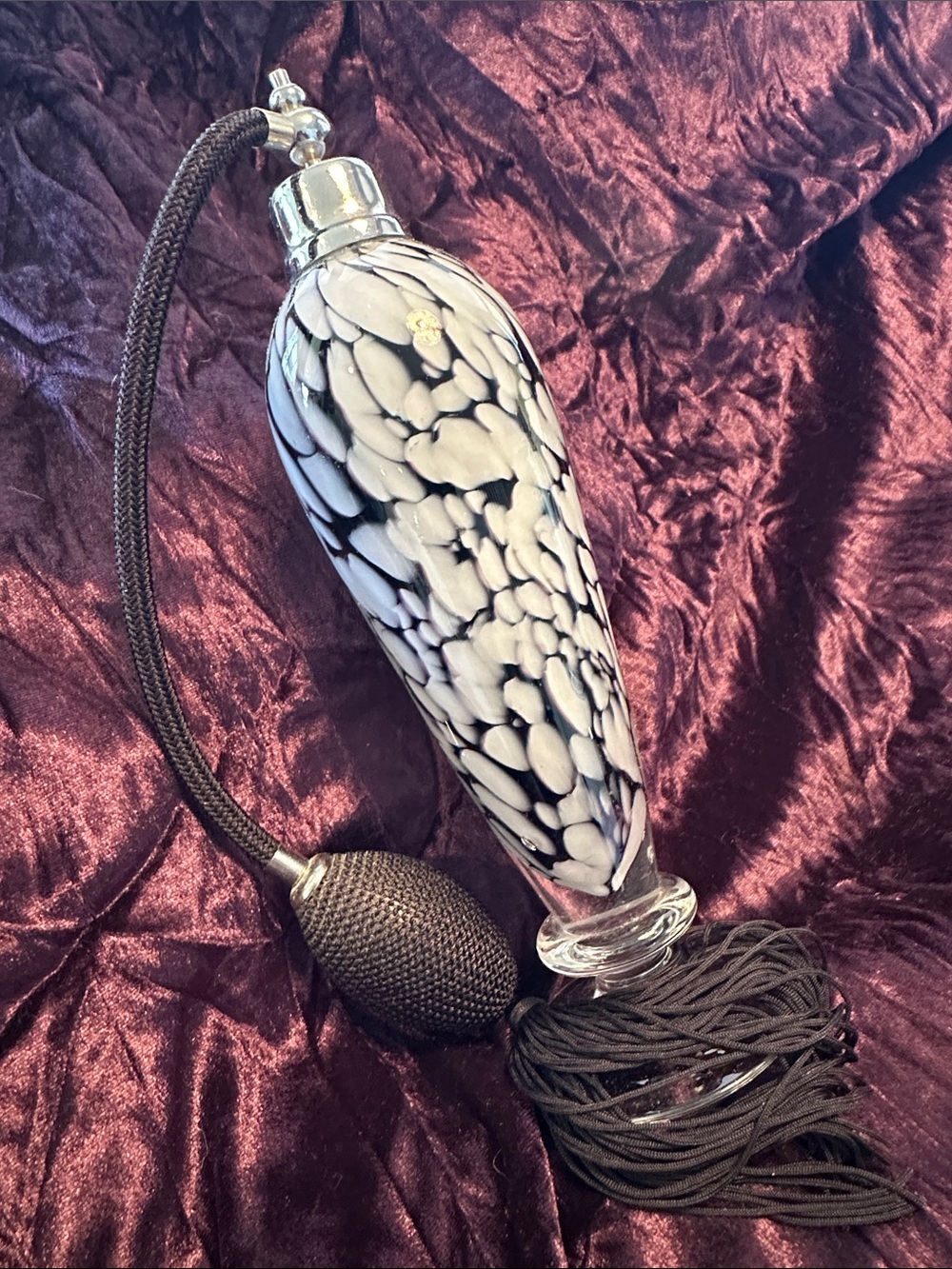 Source Unknown Black and White Glass Perfume Atomizer
